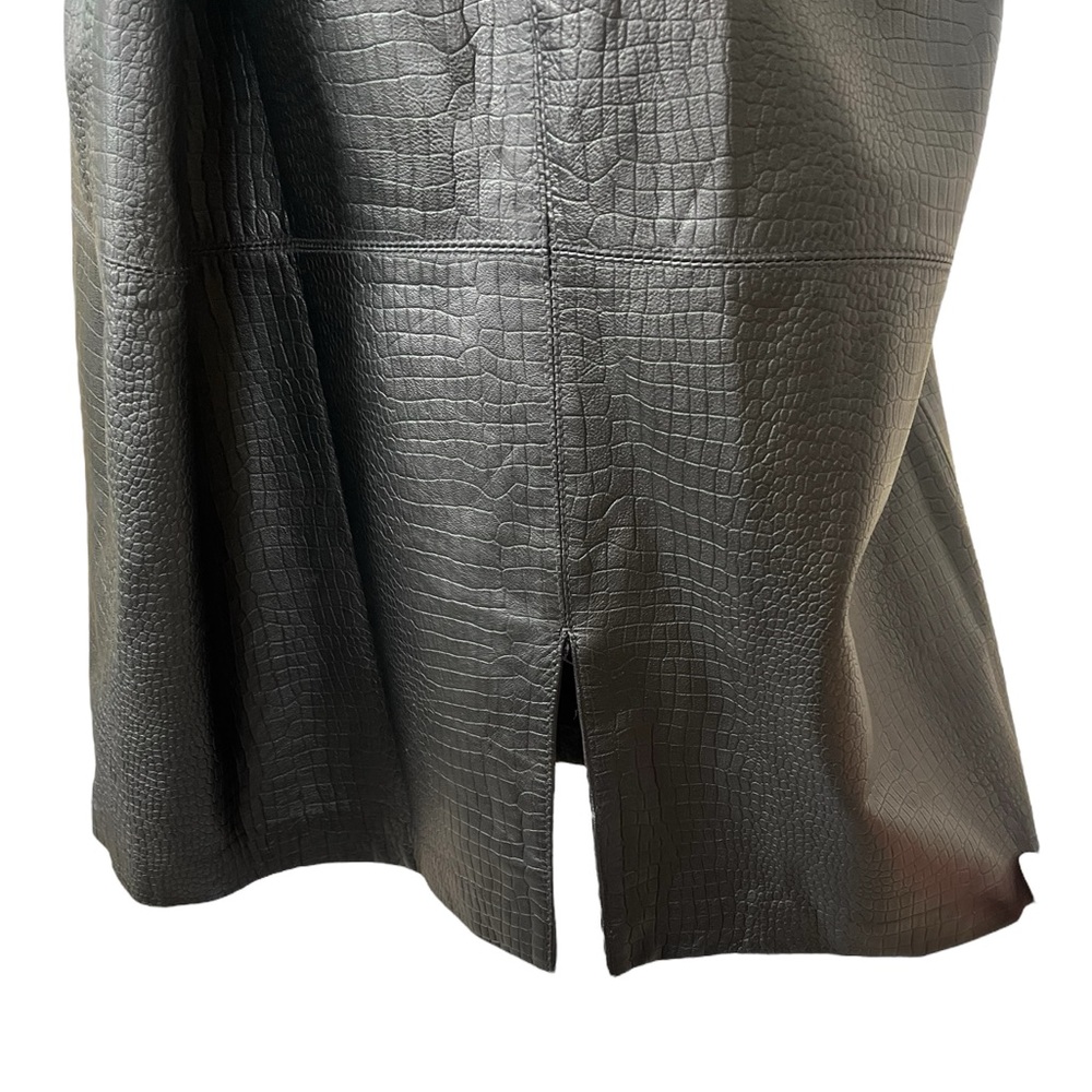 Vintage 90s black genuine croc leather pencil skirt back slit fully lined 12 - Picture 6 of 12